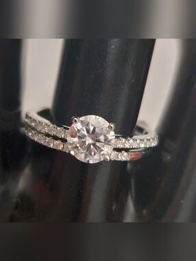 Sterling Silver & Moissanite Ring Set. Size 7 Or 8